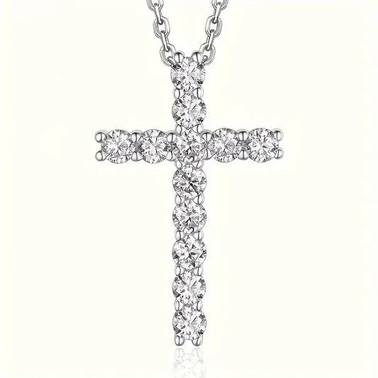 1pc S925 silver with moissanite cross necklace for men and women, daily wear Gemstone Jewelry Gift for Mom