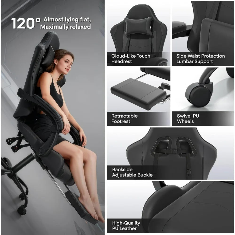 Athena Collection Ergonomic Gaming Chair With Footrest Headrest Lumbar Support