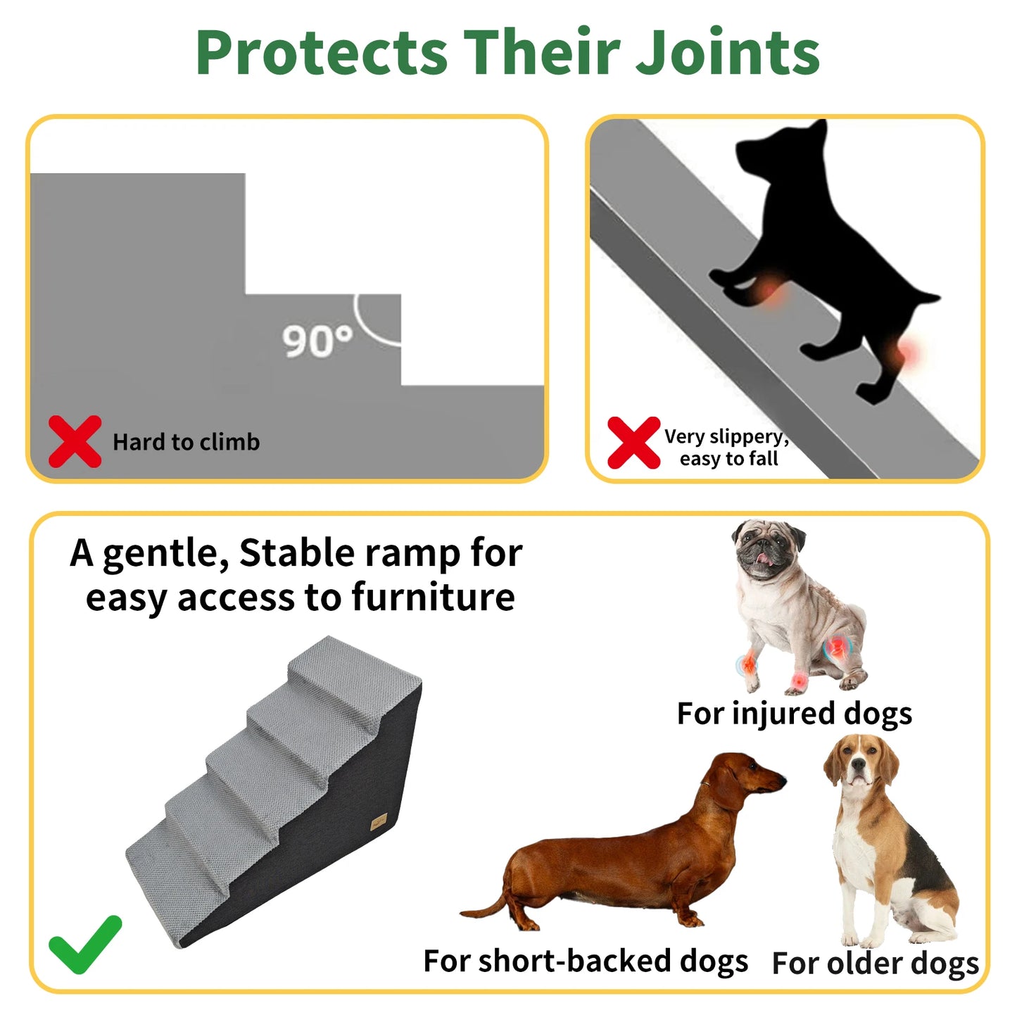 3 To 5 Steps Dog Stairs Ramps High Density Foam Non Slip Sofa Ladder