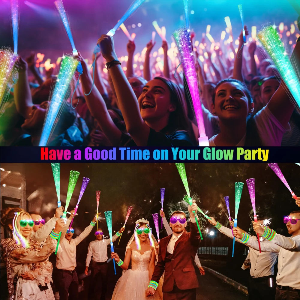 60pcs Colorful LED Glow Fiber Optic Fluorescent Sticks, Party Wands, Batons, DJ Flashing Glow Sticks, Bulk Foam Glow Sticks, Col