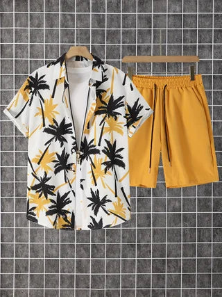 Men's Short Sleeve Button Down Shirt With Lapel Pattern Set