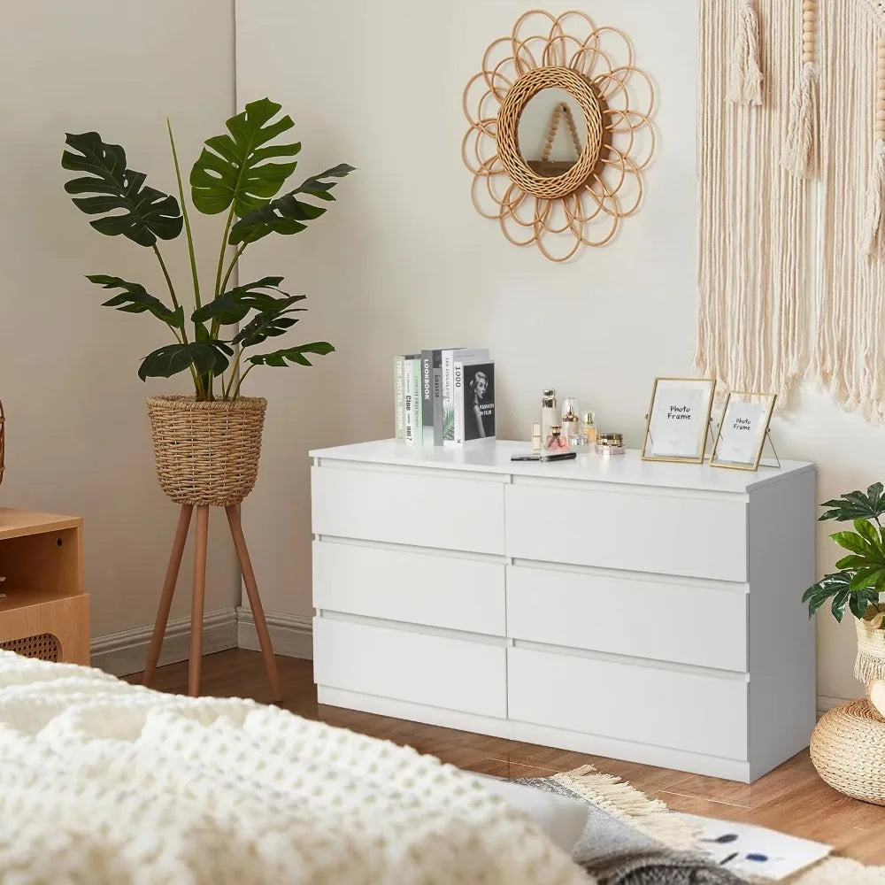 Modern Wood Dresser With Six Drawers And Anti Tipping Device