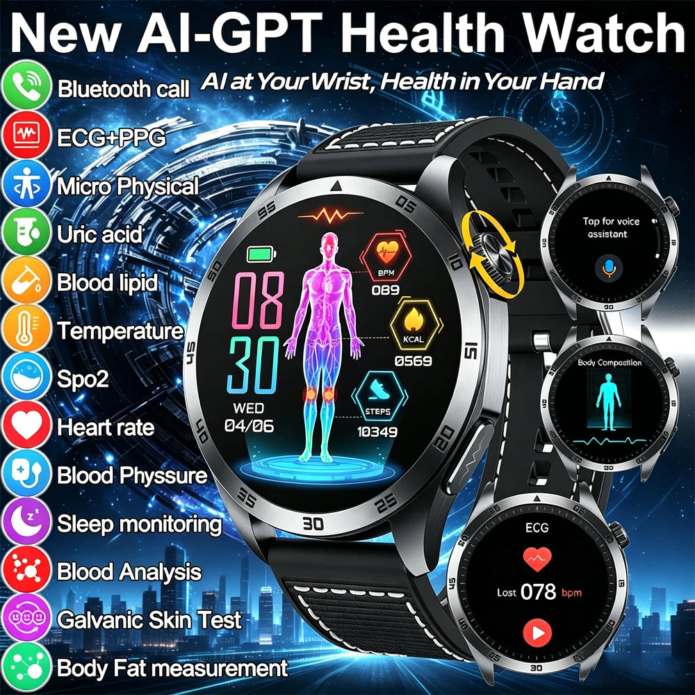 ECG PPG Health Smartwatch Blood Pressure Oxygen Tracking Bluetooth Calls