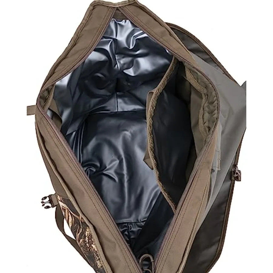 Wader Bag for fishing, durable nylon material, olive green color, waterproof and abrasion-resistant design