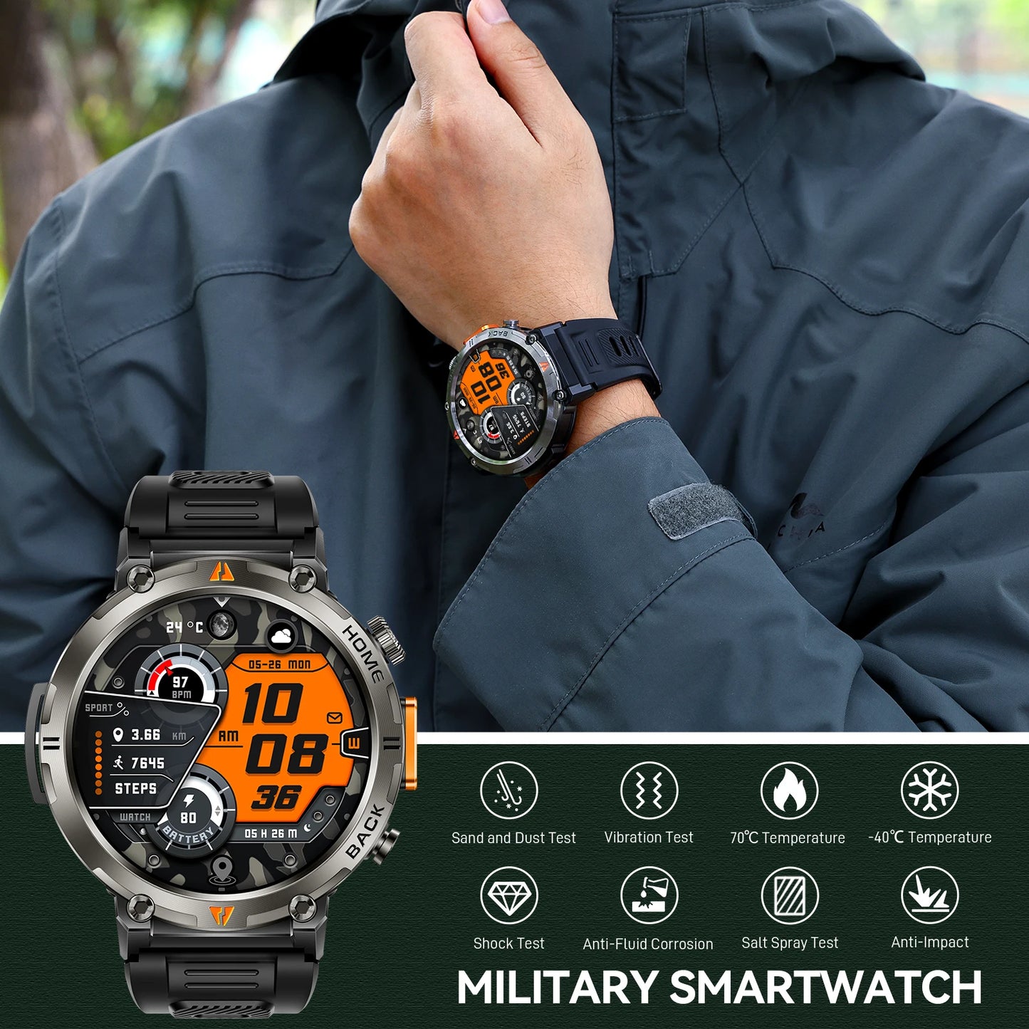 EIGIIS KE3 Smartwatch Bluetooth Health Monitor Heart Rate for Men