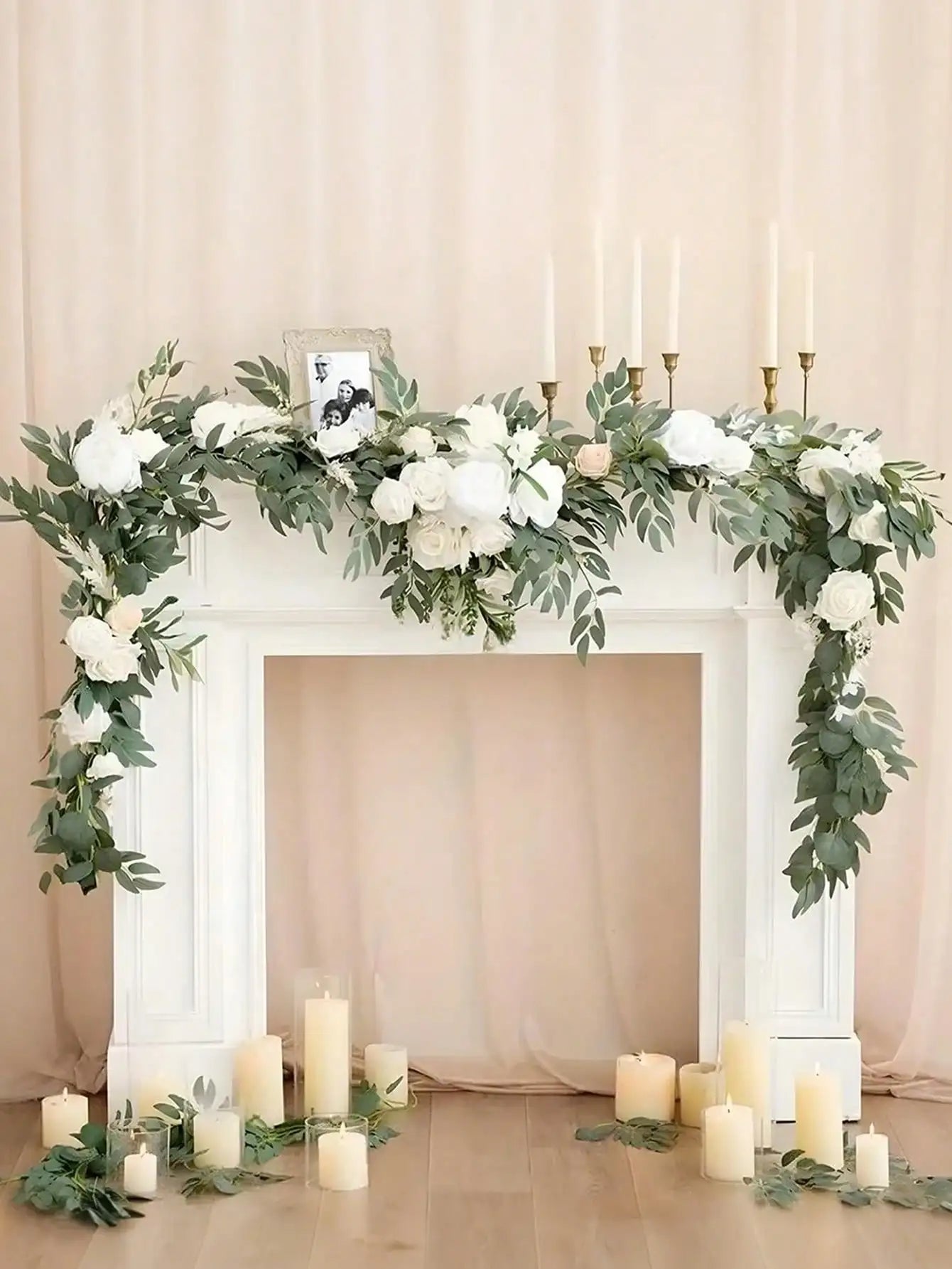 Eucalyptus Garland Elegant Romantic 6FT Artificial White Flowers Greenery Floral Vine Garland For Wedding Arch Table Decor Centerpieces Bridal Shower Party Supplies Housewarming Gift Christmas Decor