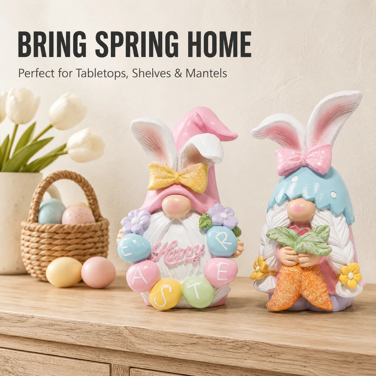 Hodao Resin Easter Gnome Figurine Set Spring Home Decor