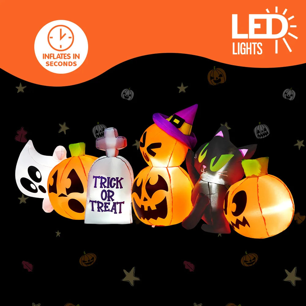 8 FT Long Halloween Inflatables Outdoor Decoration Halloween Blow Up Decorations Outside Inflatable Pumpkin Ghost Cat Tombstone with LEDs for Yard Decor