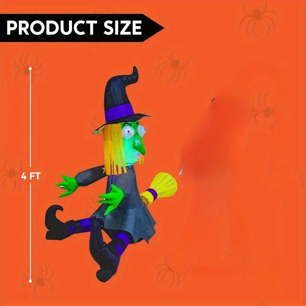 4FT Halloween Inflatable Witch with Build-in LED Lights - Outdoor Blow Up Decor for Yard, Trees & Parties | Witch Decorations, Halloween Inflatables Outdoor, Blow Up Yard Decor