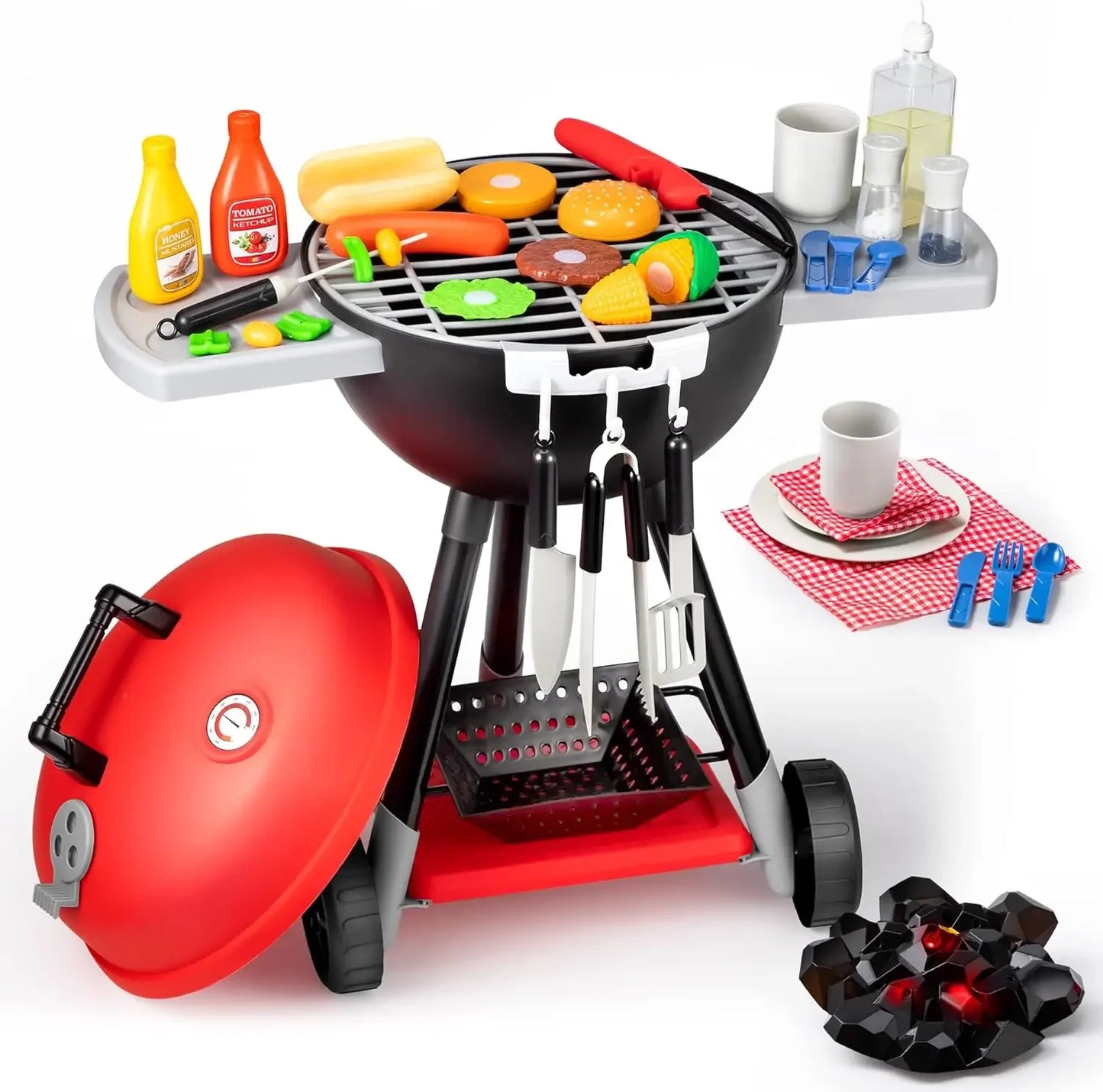 Joyfy 34 Piece Kitchen Toy Set Barbecue Grill for Kids