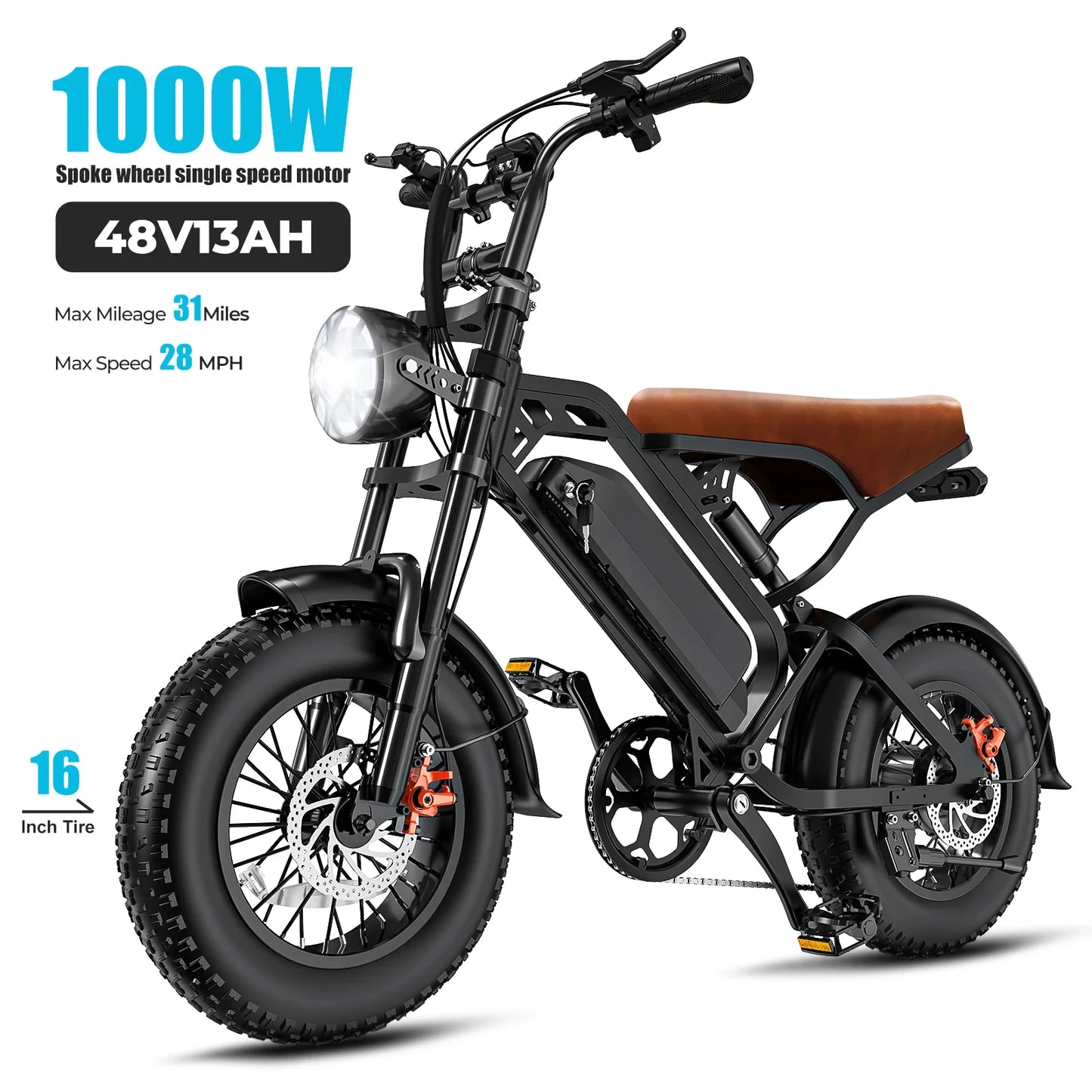 Terrosor Electric Mountain Bike 1000W Max Speed 28 MPH