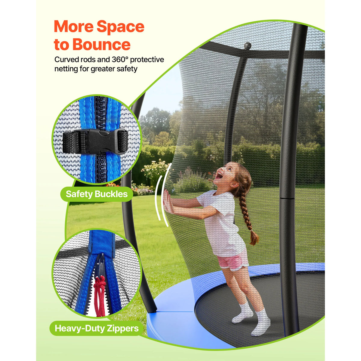 SucceBuy Outdoor Trampoline 8/10/12/14FT ASTM Approved with Enclosure Net & Thickened Pad Max 265/400/450 lbs for Kids & Adults