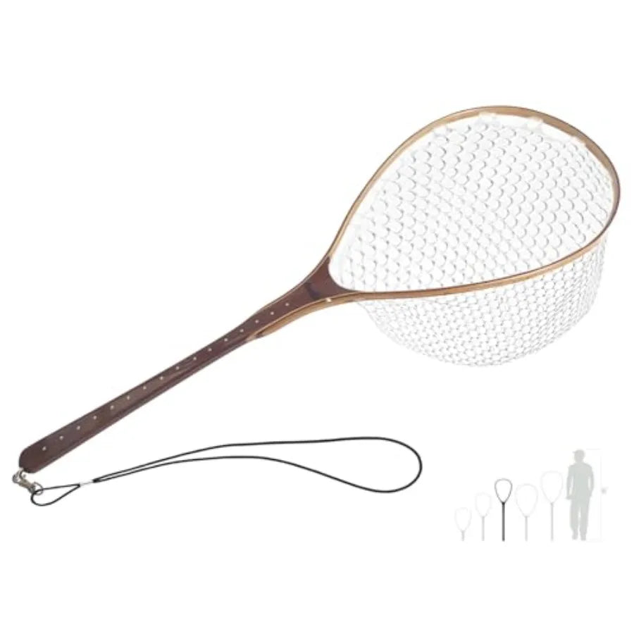 Fly Fishing Net for Freshwater Saltwater Use: Wooden Handle, Black Rubber Mesh, Soft Landing Safety Design Ideal Gift for Men F
