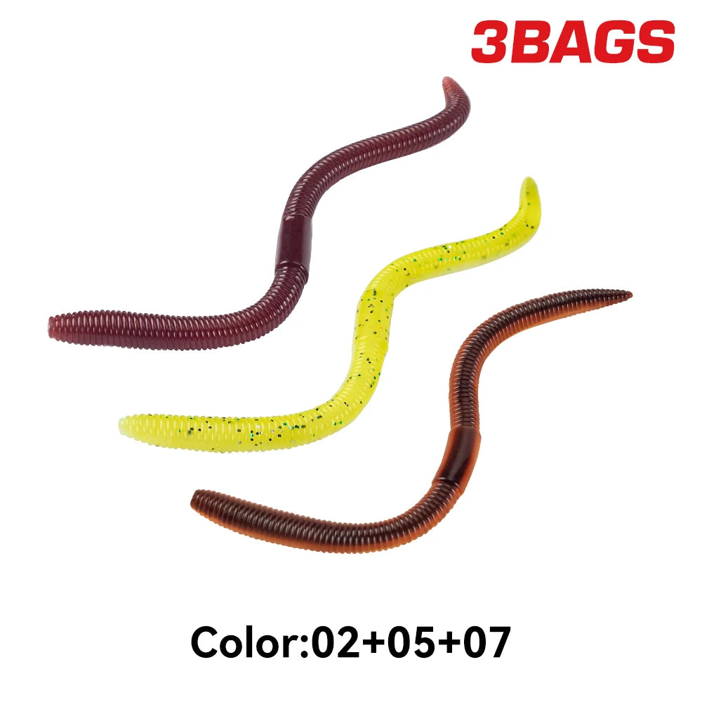 Kingdom 3Bags Earthworm Soft Lure Sinking 1.8g 96mm 2.8g 120mm Artificial Fishing Lures Bass Flatfish Worms Fishing Soft Baits