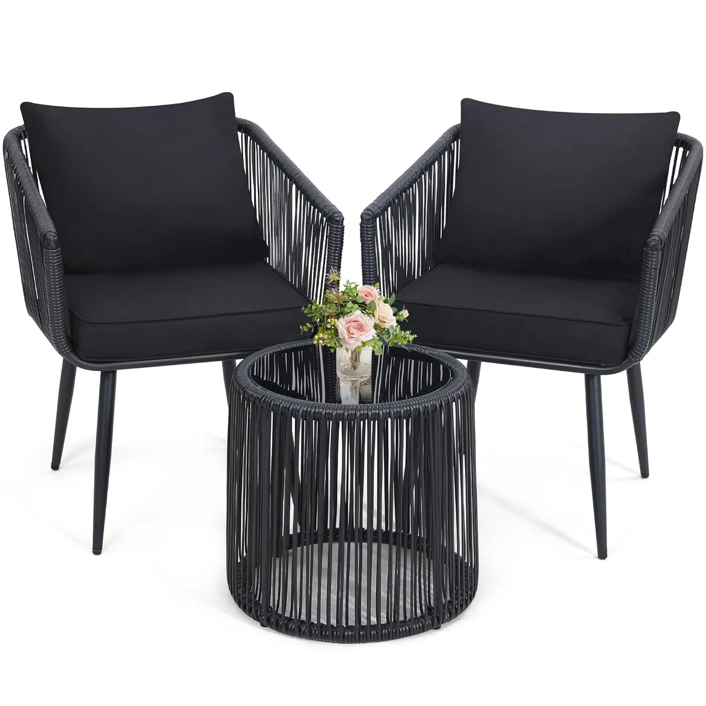 Four Piece Modern Wicker Patio Bistro Outdoor Furniture Set