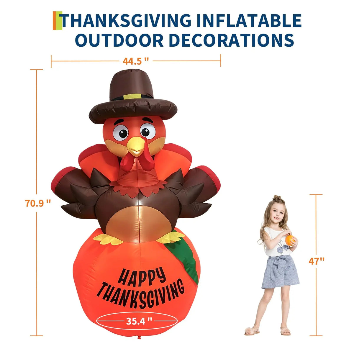 6ft Thanksgiving Pumpkin Turkey Inflatable Yard Decor With 7 Led Lights, Blower, Stakes & Ropes For Lawn Porch Garden Party Home