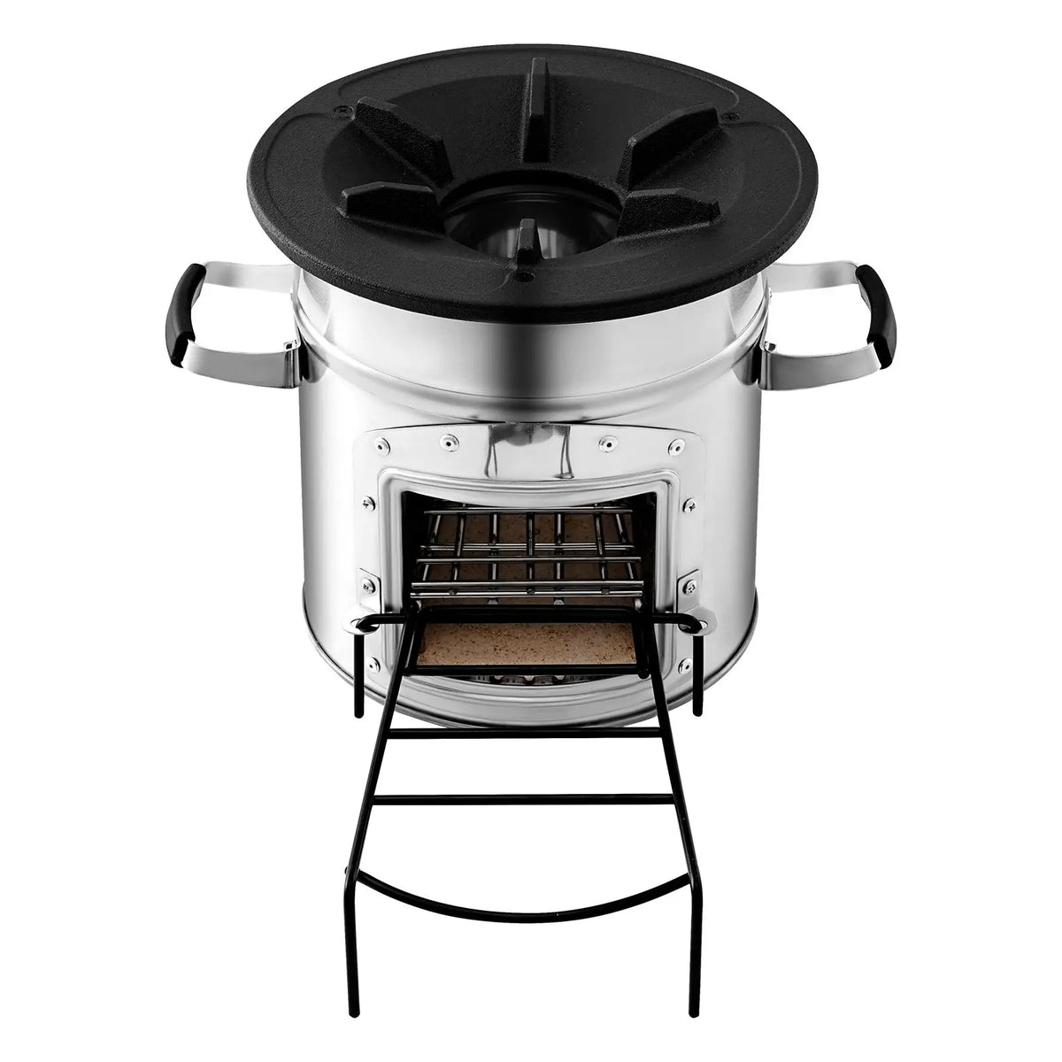 Camping Rocket Stove, Wood Burning Portable Rocket Stove with Carrying Bag for Backpacking, Stainless Steel, Single Door, Burn Wood, Twigs or Sticks for Outdoor Cooking, Backyard, Camp Cooking,Silver