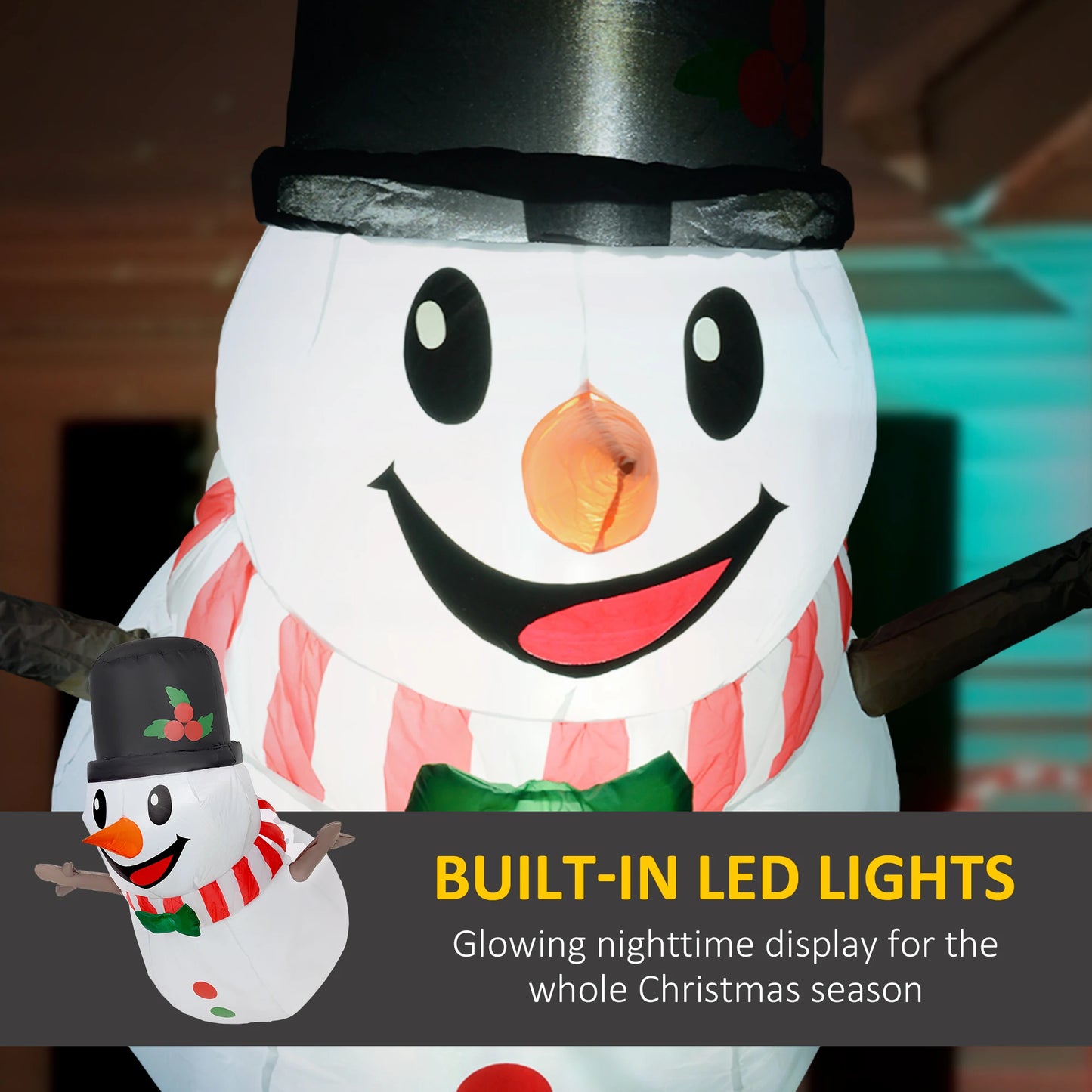 3.4' Christmas Inflatables Hanging Snowman with White LED Lights, Blow-Up Outdoor Christmas Decorations for Lawn Garden Party