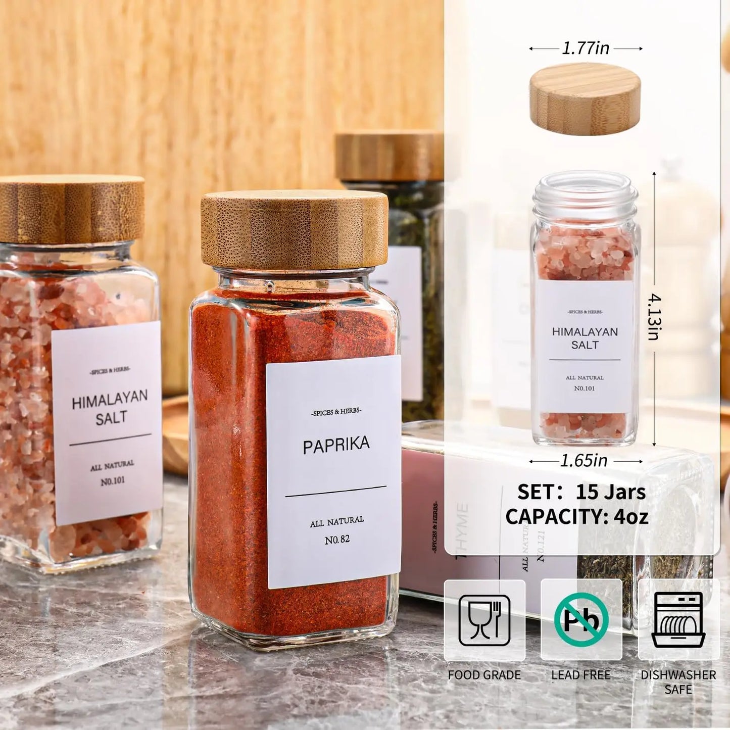 Glass Spice Jars With Bamboo Lids Labels And 24 Piece Organizer Set
