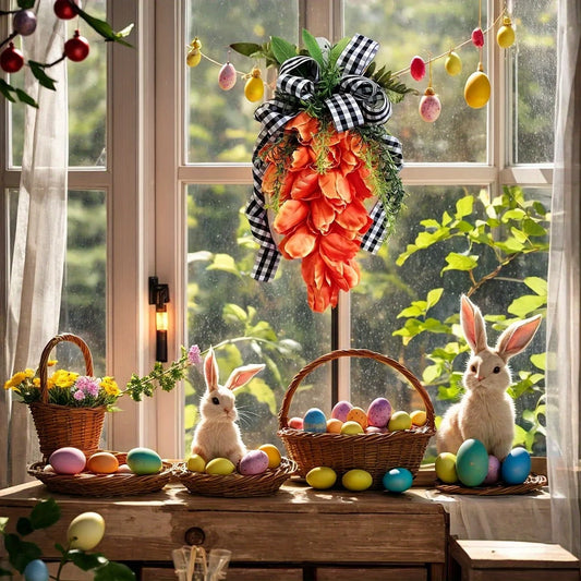 Easter Spring Swag Tulips Wreaths for Front Door, 15.7'' Artificial Spring Summer Door Wreaths with Flowers and Leaves.