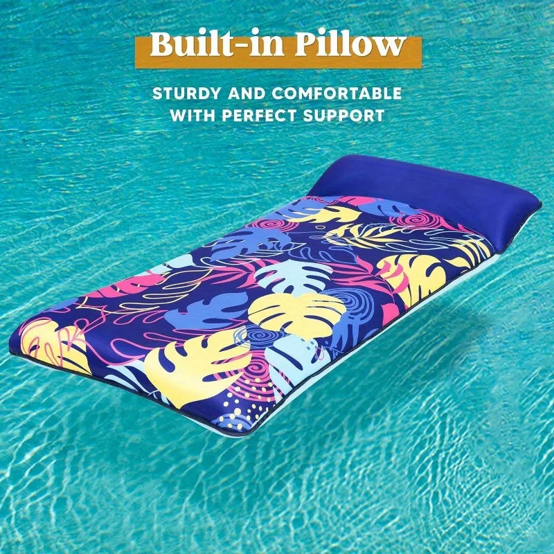 JOYIN Fabric Covered Pool Inflatable Floats Raft  Mat Lounger Floaties for Adults Summer Water Party Headrest