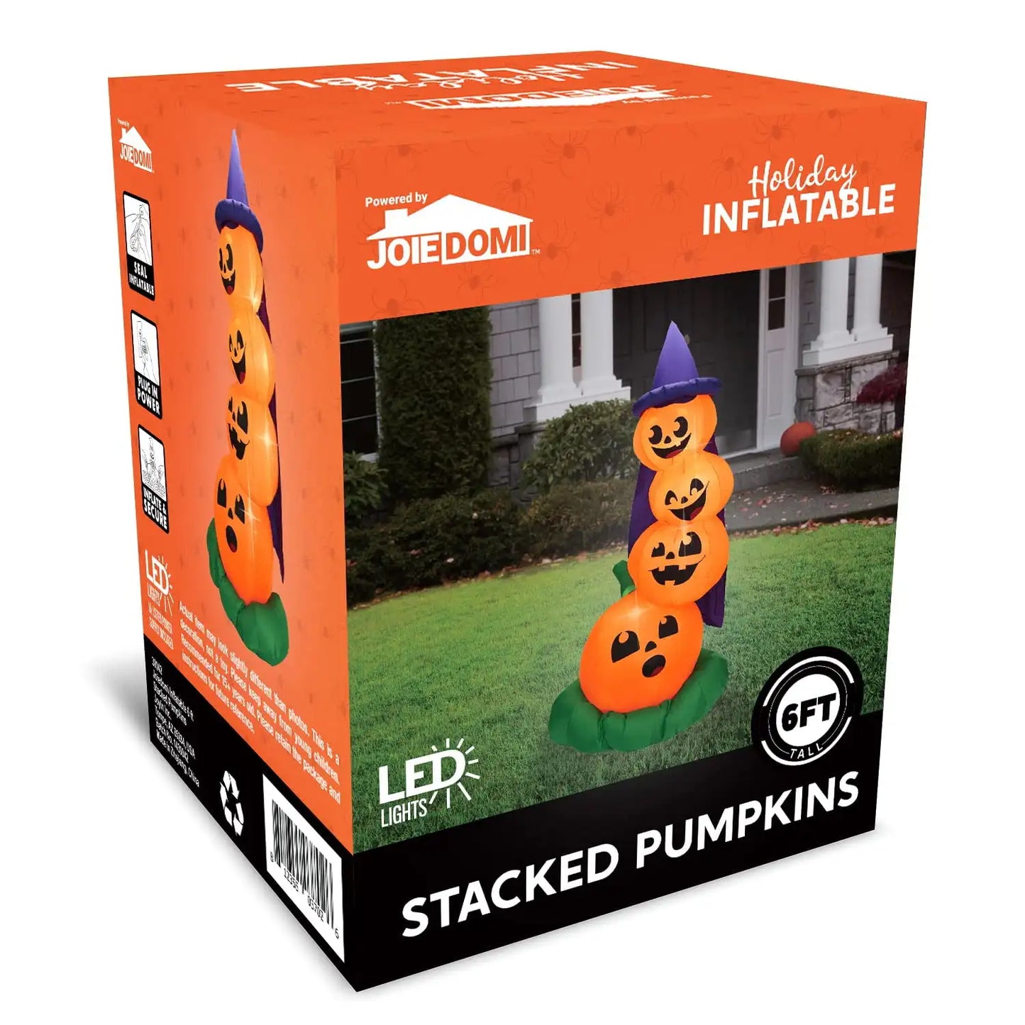 6 FT Tall Halloween Inflatables Stacked Pumpkins with Build-in LEDs for Porch Halloween Pumpkin Gift Decor Blow up Yard Decorations