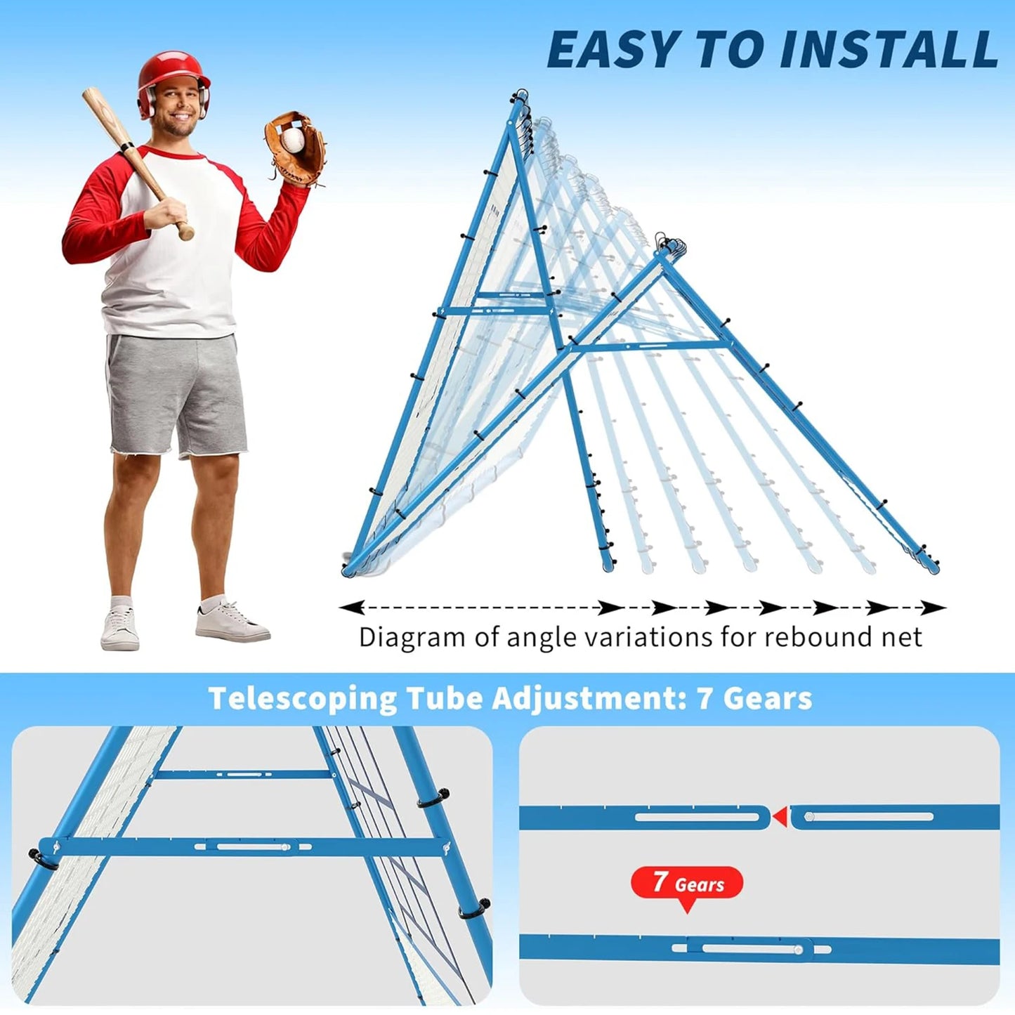 5x4 ft Volleyball Baseball Rebounder Net, Softball Rebounder Pitchback Net,Multi-Sport Training Rebound Net, Adjustable Angles