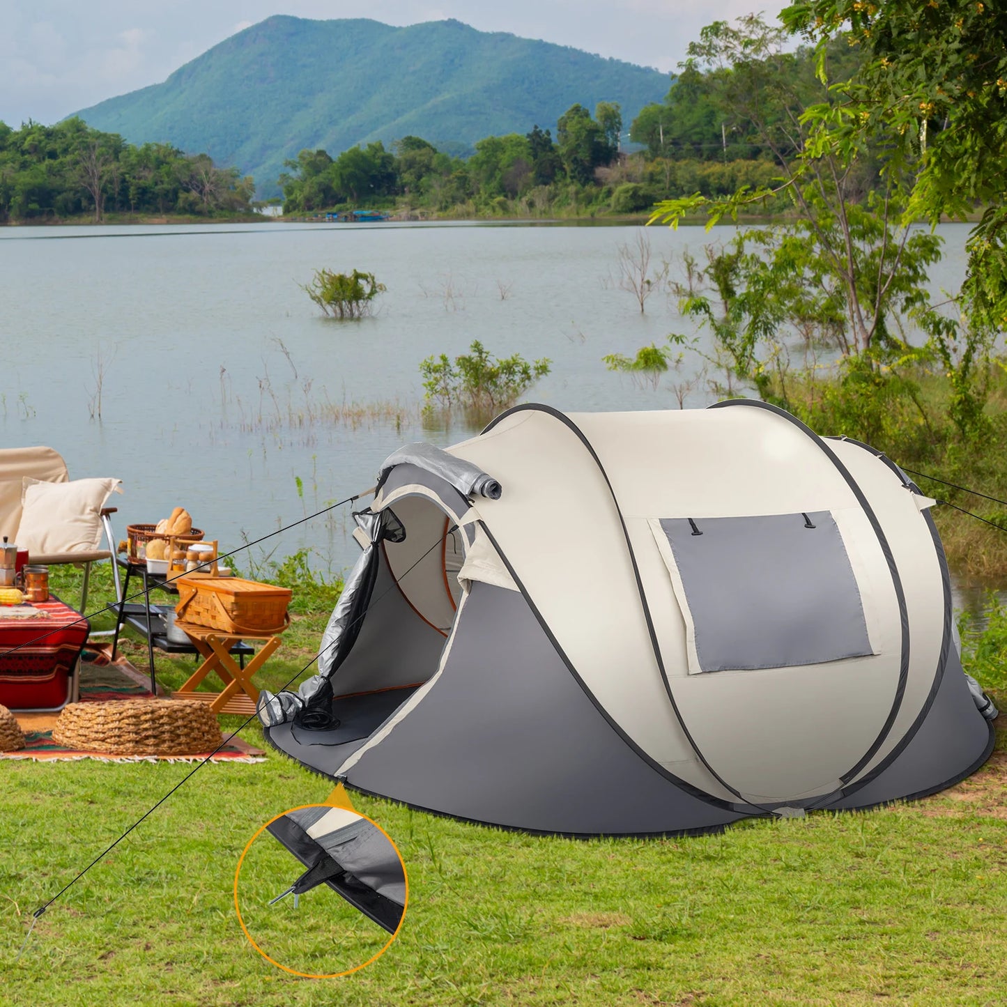 Instant Pop Up Tent 4 Person Waterproof Camping With Vestible