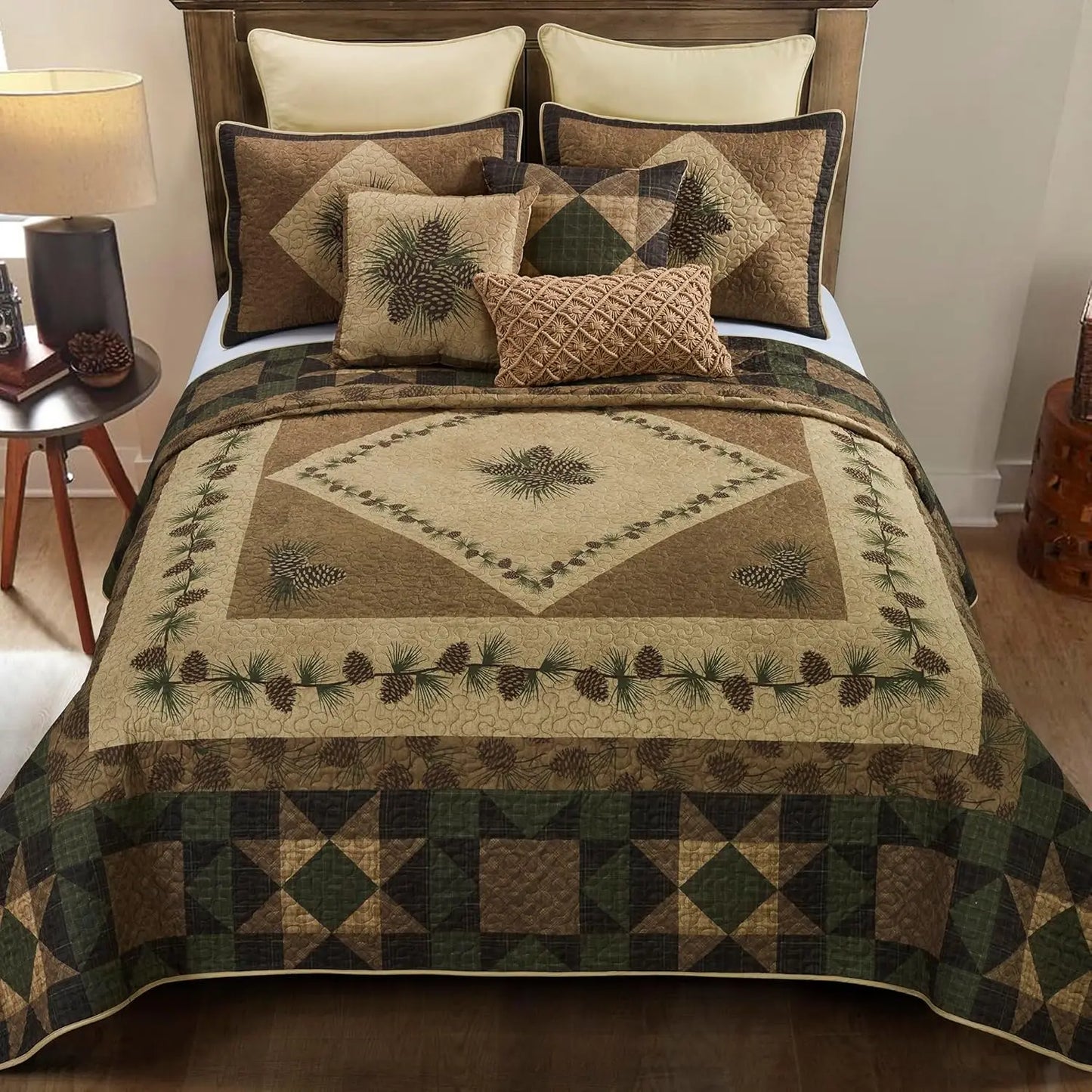 Polyester Bedding Set 4 Piece Lodge Quilt With Two Shams