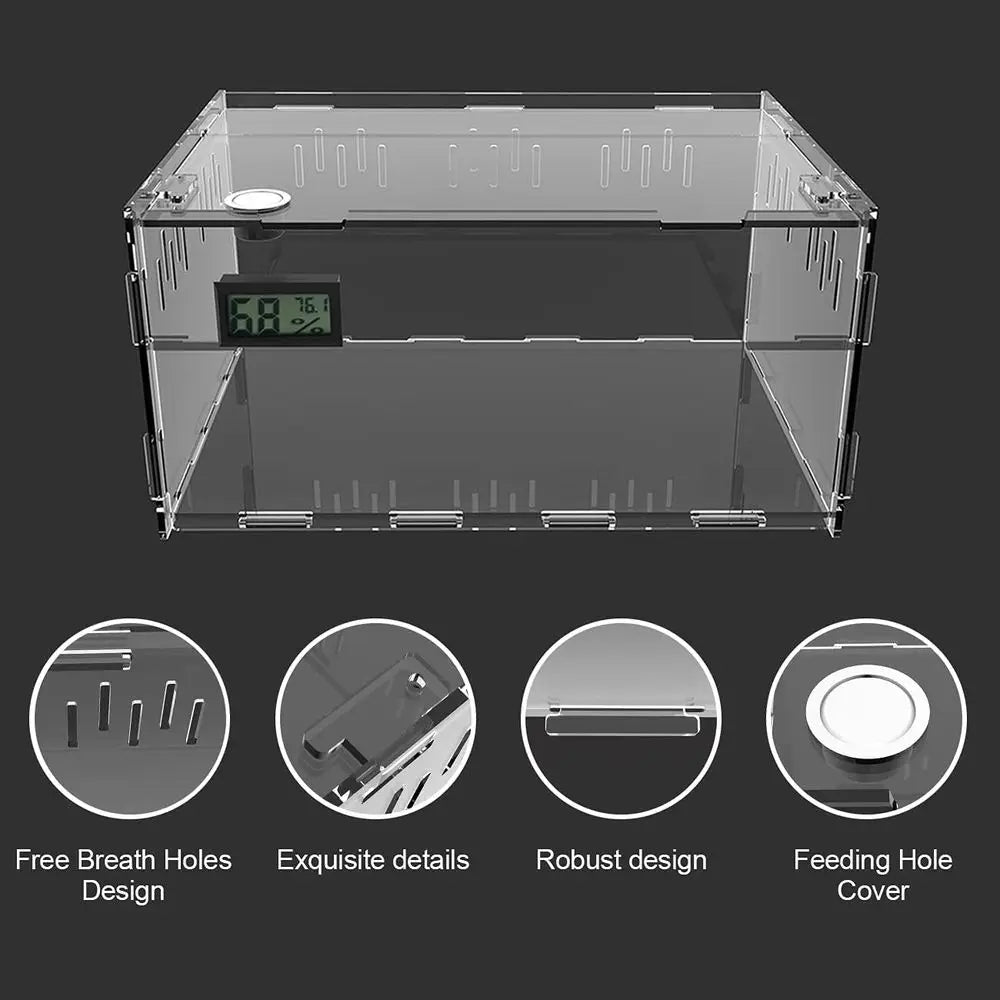 Acrylic Terrarium Tank With Temperature And Humidity Gauge For Reptile