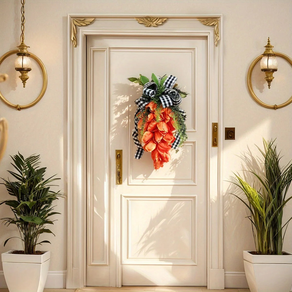 Easter Spring Swag Tulips Wreaths for Front Door, 15.7'' Artificial Spring Summer Door Wreaths with Flowers and Leaves.