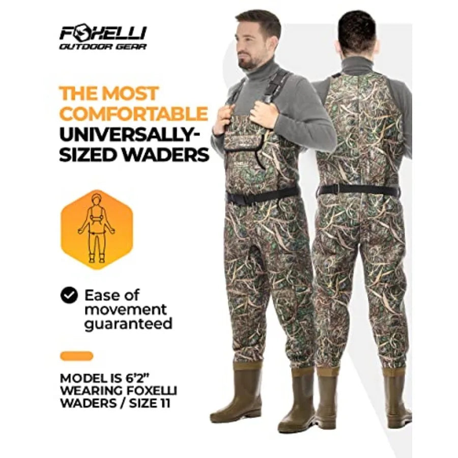 Chest Waders, Waterproof 4mm Neoprene Hunting and Fishing Waders for Men and Women with Boots