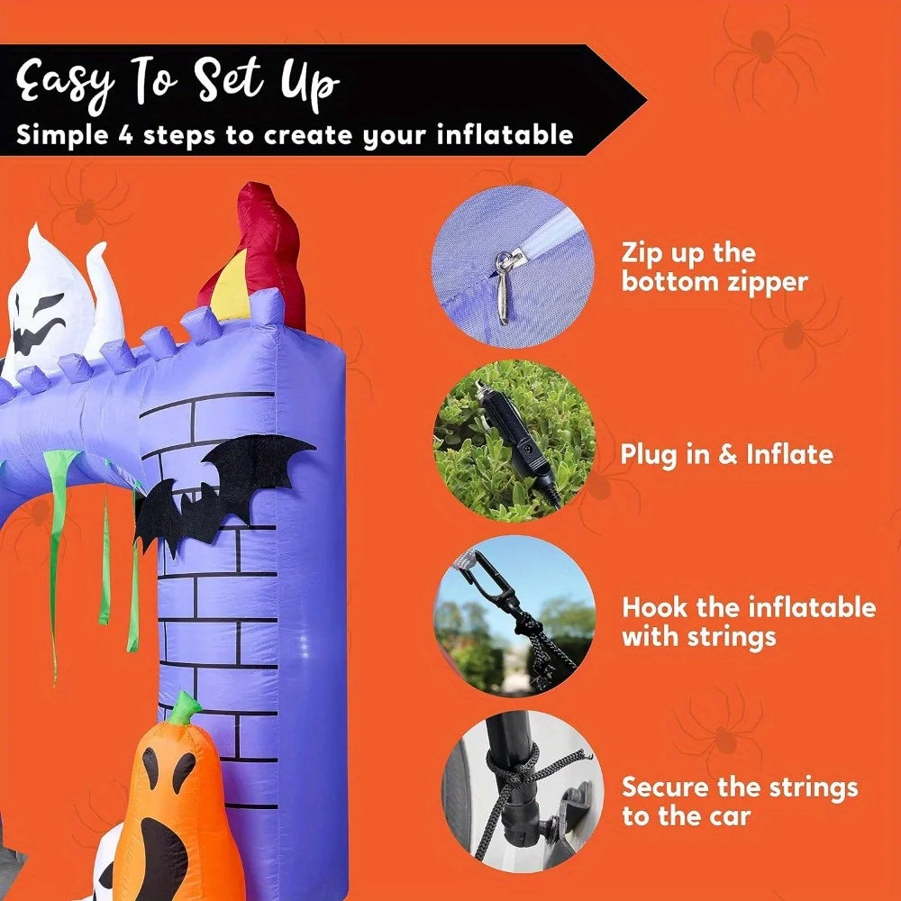 6 ft Halloween Inflatable Outdoor Decorations, Trunk or Treat Car Decorations Halloween Blow Ups Haunted Castle with Build-in LEDs, Inflatable Pumpkin and Ghost for Outside Decor