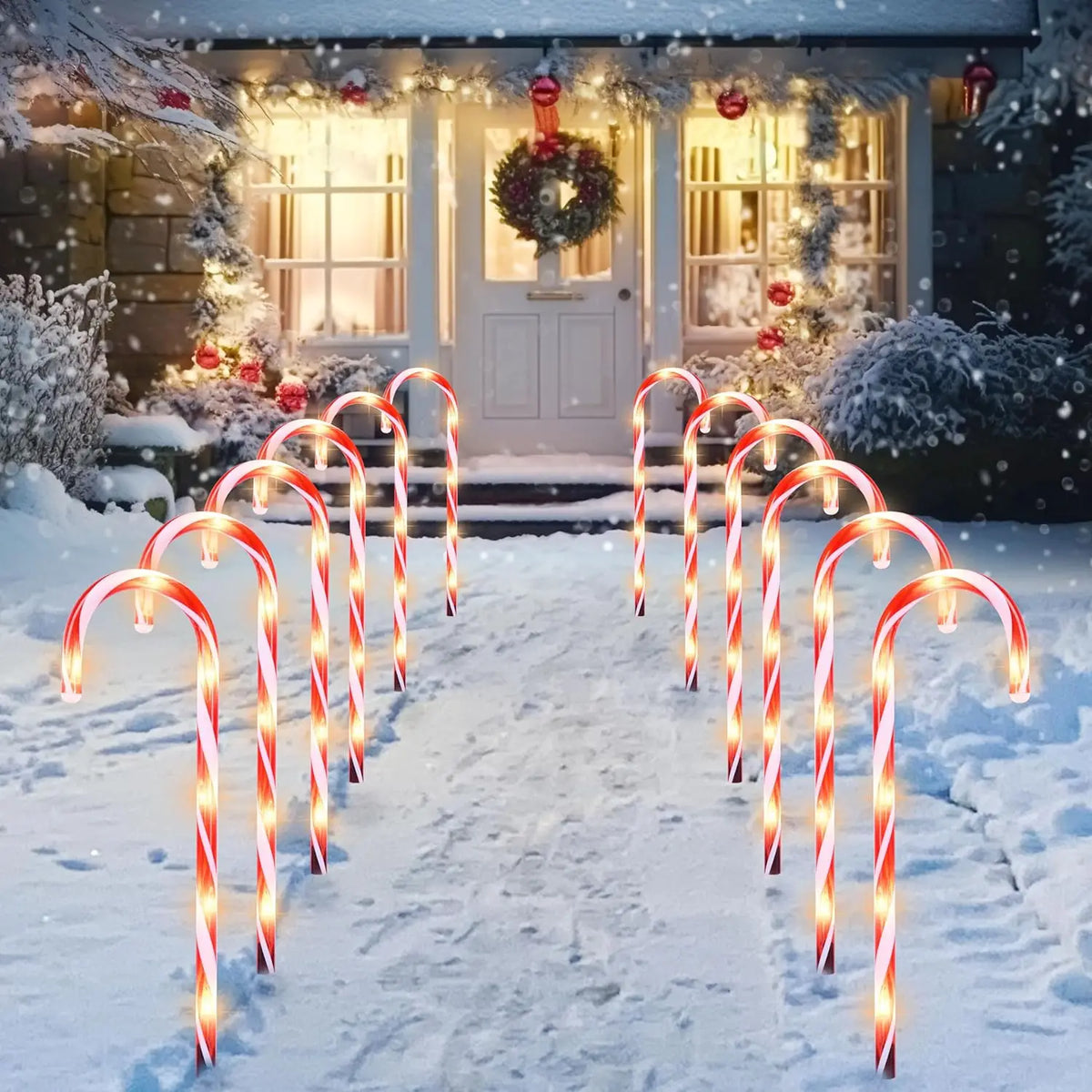 Joyfy Christmas Candy Cane Pathway Marker Lights for Outdoor Decor