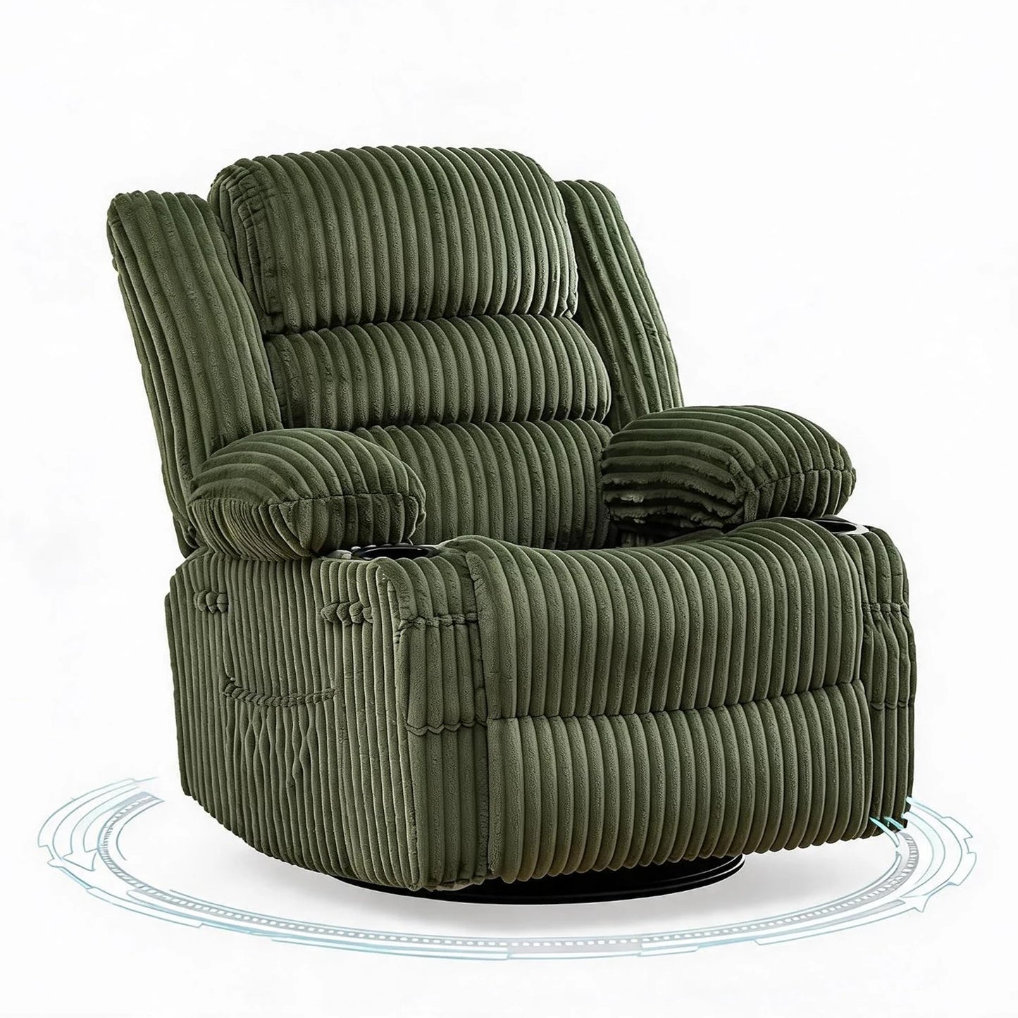 360° Swivel Rocking Recliner Chair With Cup Holder, Oversized Corduroy Nursery Glider, Deep Seat Lounge Chair For Living Room