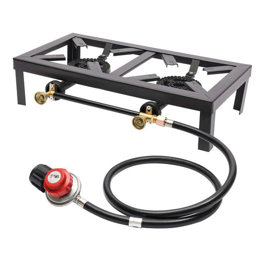 Portable Double Burner Outdoor Gas Stove Propane Cooker With Regulator