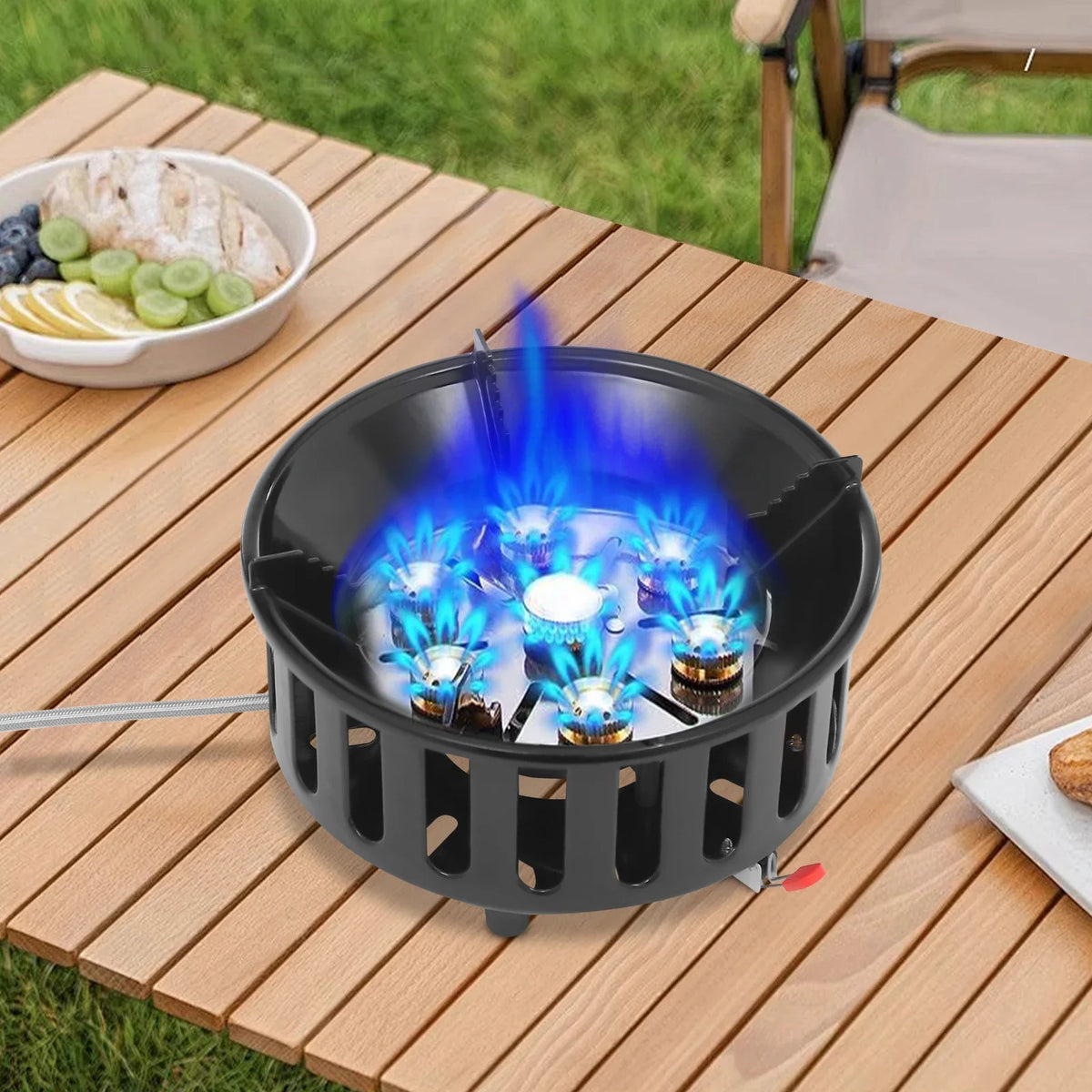 21000W Portable Butane Camping Stove Outdoor Burner with 2 Adapters Gas Stove Propane Portable Stove for Outdoor Frying Boiling