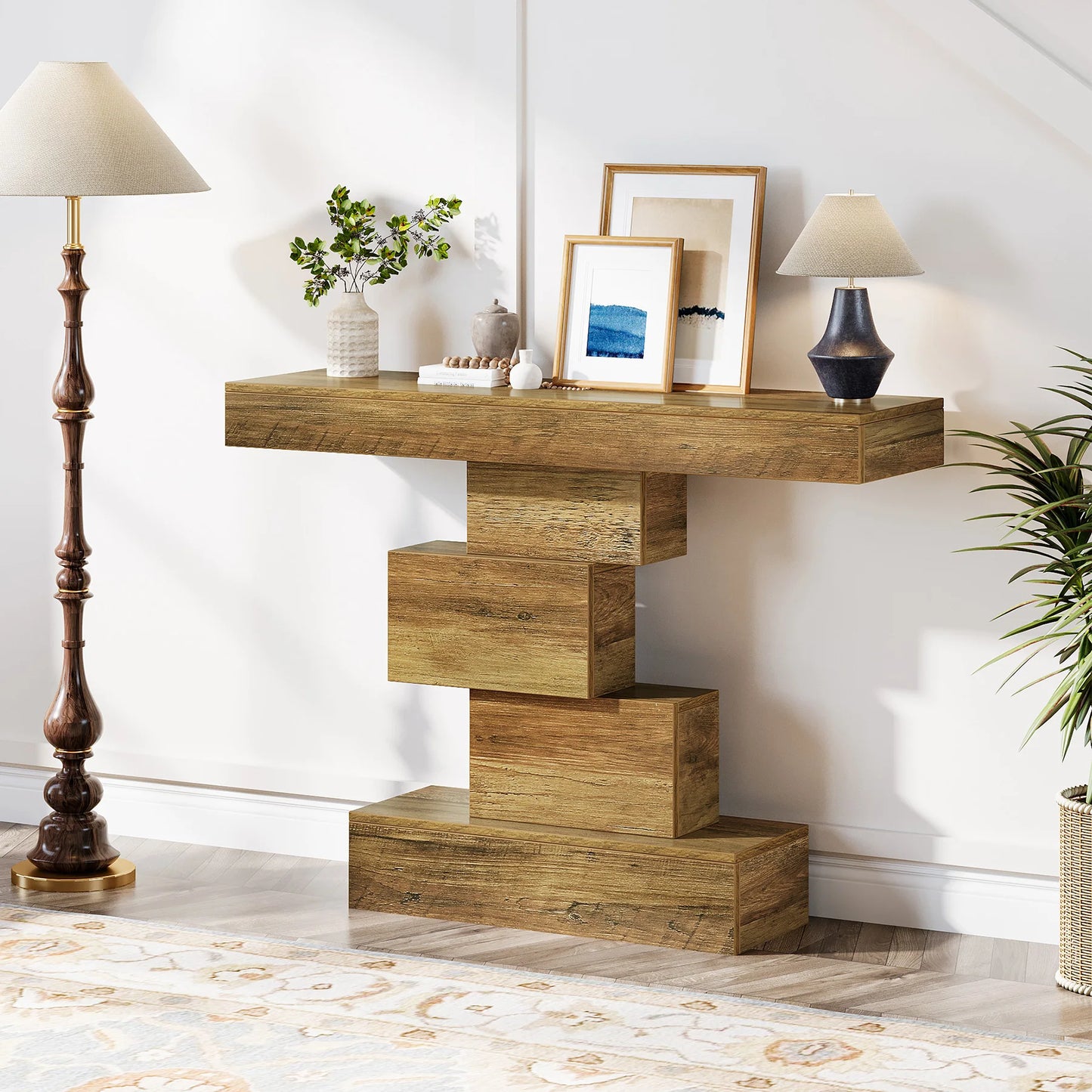 Tribesigns Farmhouse Wooden Console Table With Geometric Base