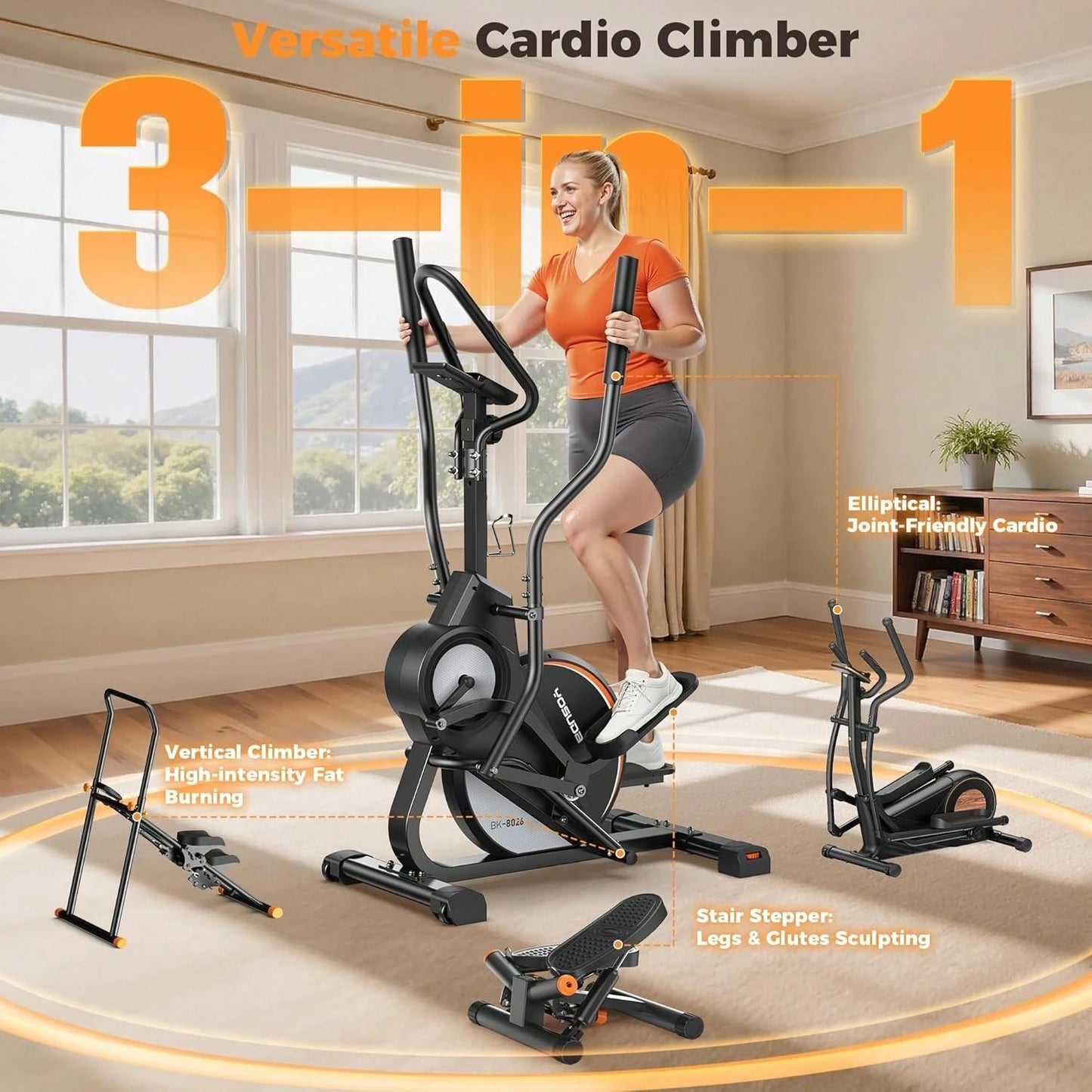 YOSUDA 3 In 1 Cardio Climber Elliptical Machine Home Gym
