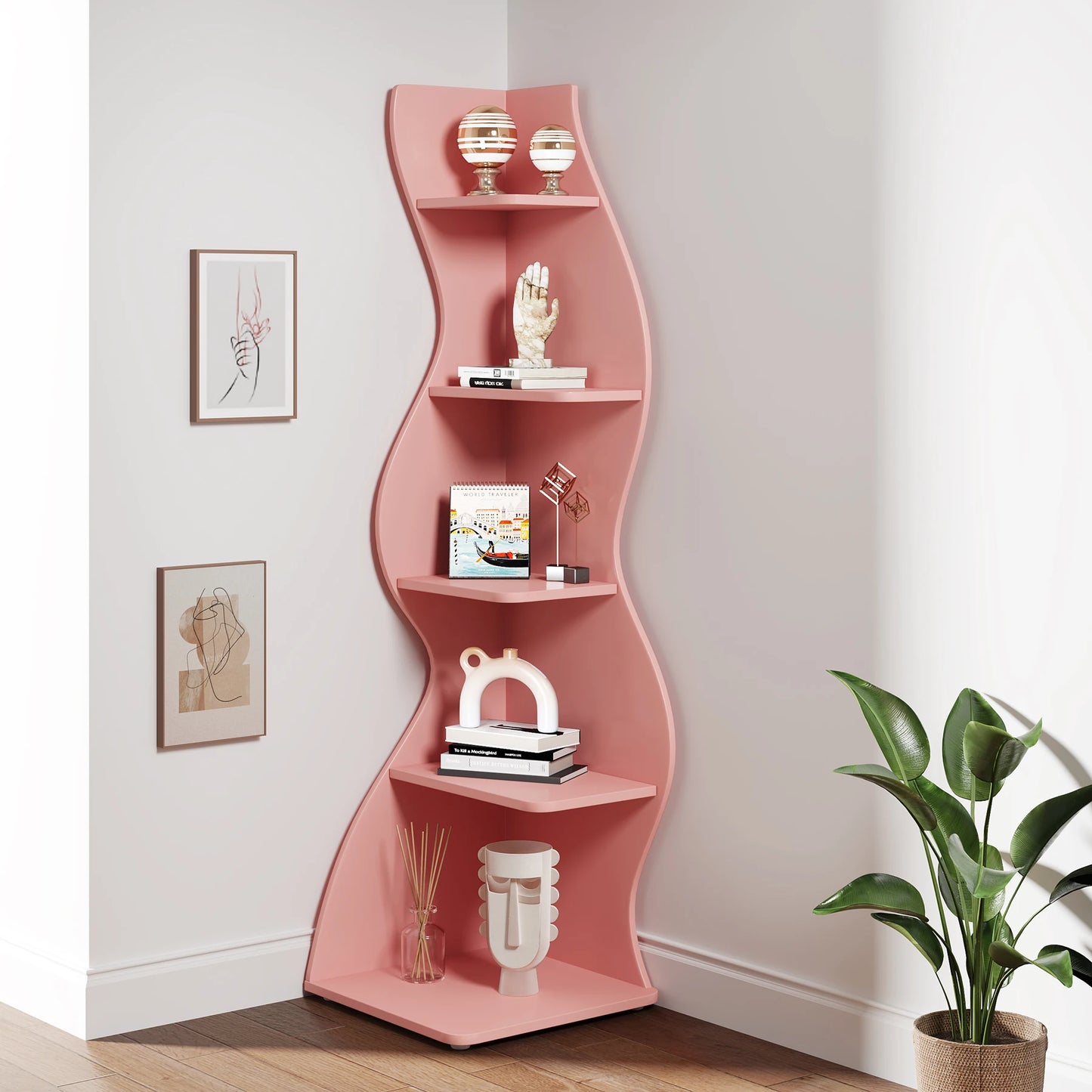 Tribesigns 5 Tier Corner Shelf Wall Bookcase Modern Plant Stand