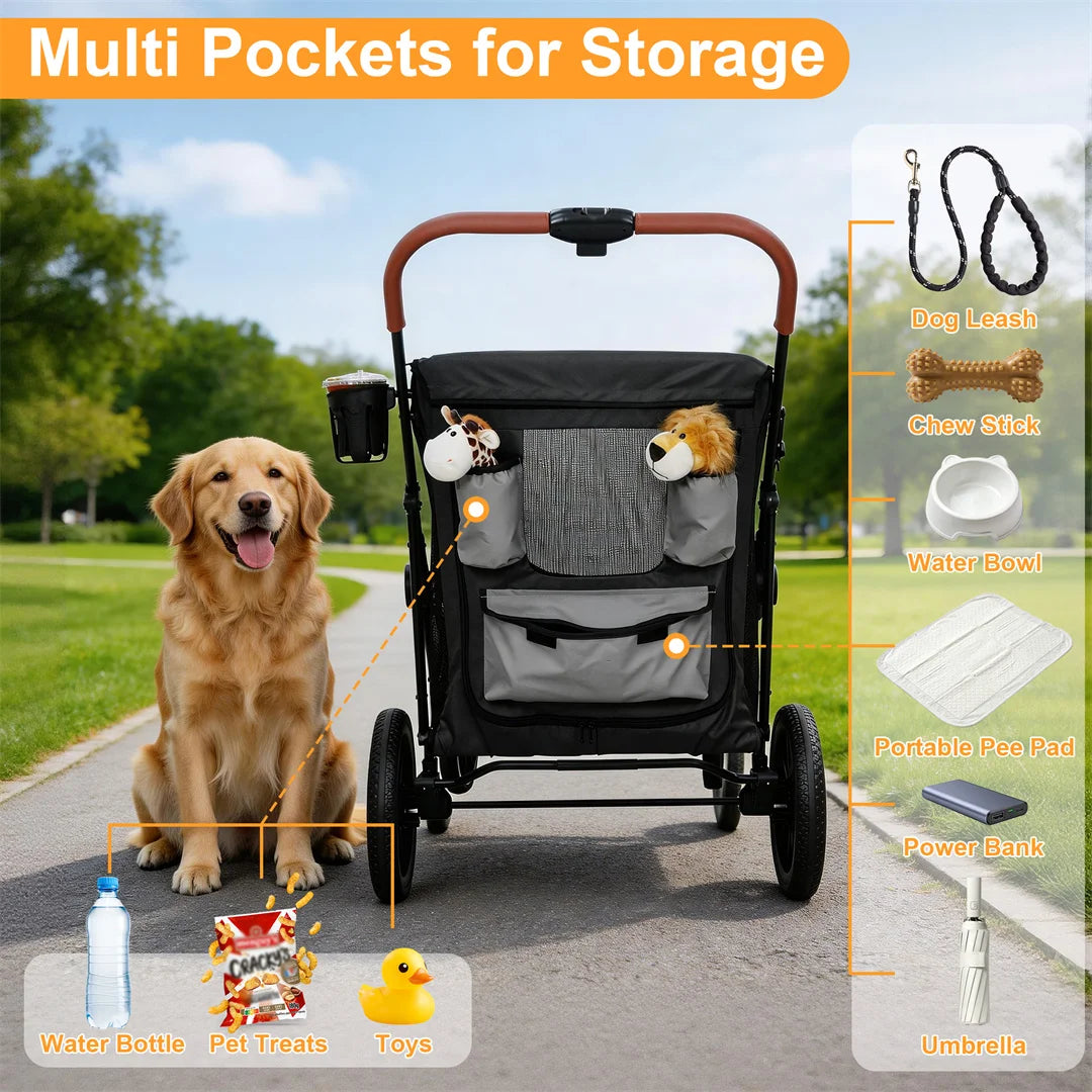 Portable Large Dog Stroller With One Click Folding And Storage