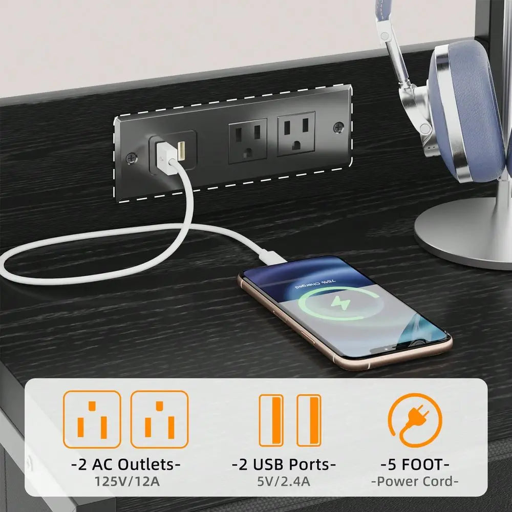 Triple Function Charging Cabinet Side Table Nightstand Bookshelf With Light