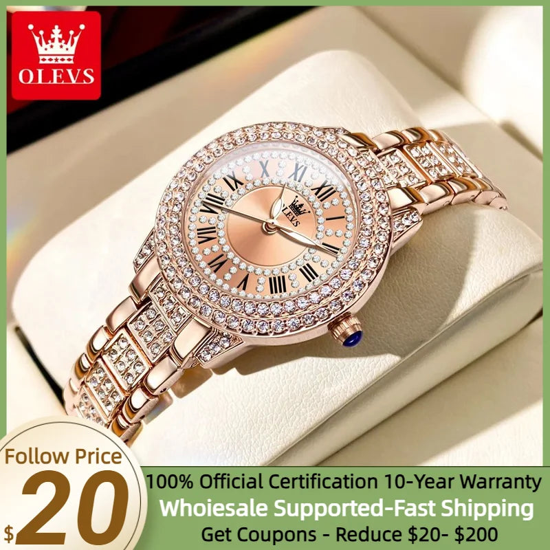 OLEVS 9943 Diamond Women's Waterproof Quartz Stainless Steel Wristwatch