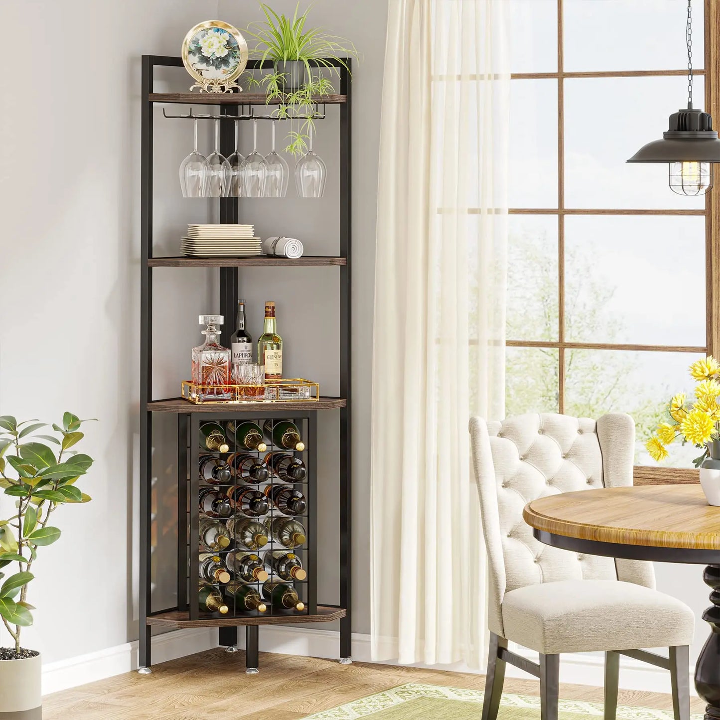 Tribesigns Wine Rack Cabinet Quad Tier Corner Shelf Glass Holder