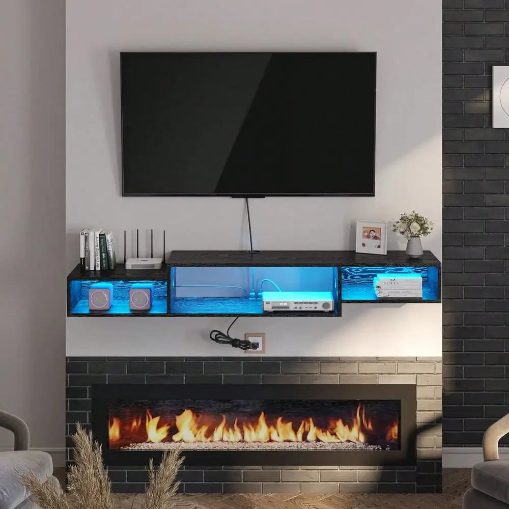 Floating TV Stand With Lights And Power Outlet Entertainment Center