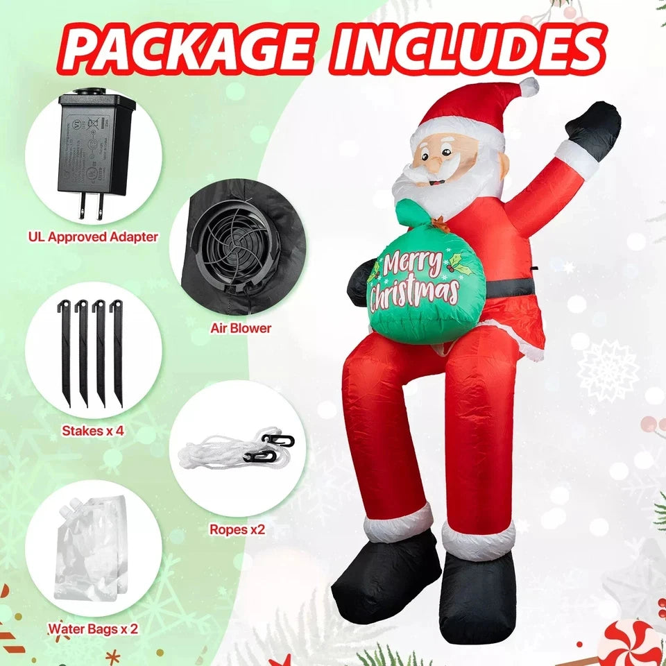 5.6FT Christmas Inflatable Sitting Santa Holding Gift Bags Outdoor Decoration Rooftop Balcony Garden Party Christmas Decor 2026