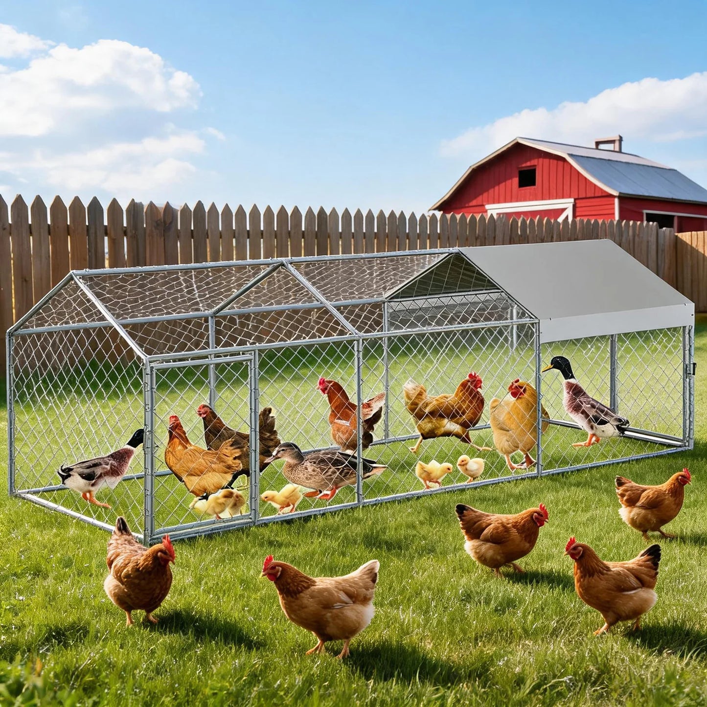 HiMISS Durable Portable Metal Chicken Coop With Waterproof Cover