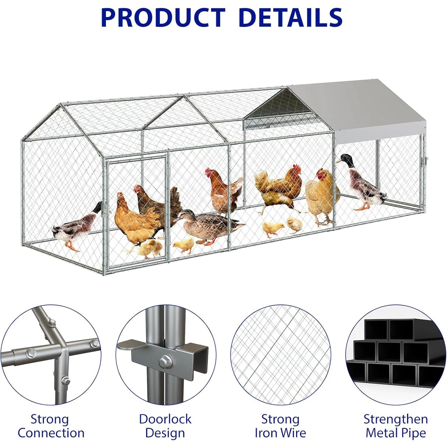 HiMISS Durable Portable Metal Chicken Coop With Waterproof Cover