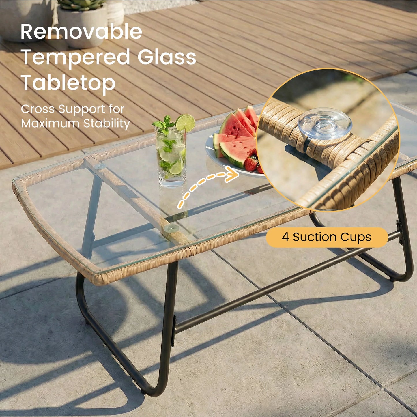 JHK Outdoor Wicker Patio Set With Glass Table Cushions