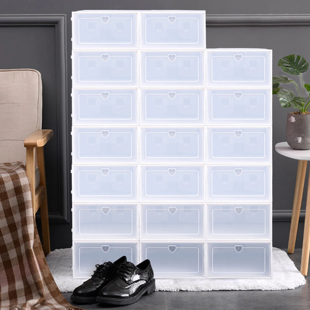 20PCS Foldable Flip Shoe Boxes Set, Shoe Rack Stackable Storage Container Plastic Clear Shoe Case Home Organizer 33*23*14cm